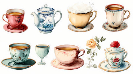 Playful tea set png sticker showcasing drinks with a transparent backdrop for versatile use. Whimsical Tea Party. Illustration