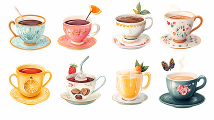 Playful tea set png sticker showcasing drinks with a transparent backdrop for versatile use. Whimsical Tea Party. Illustration