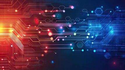 Fototapeta premium Abstract Technology Background with Colorful Light Effects and Digital Circuit Patterns Representing Innovation and Connectivity in the Modern World
