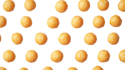 A vibrant pattern of Chinese fish balls arranged neatly on a black background.