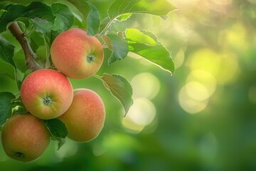 A bunch of red apples hanging from a tree branch