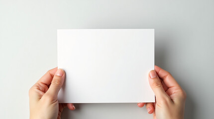 Gentle Hands Presenting Blank White Paper in Minimalist Setting with Space
