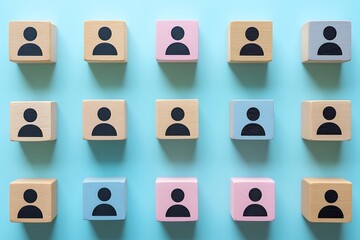 Diverse Workforce Pastel Flat Lay Icons on Blue