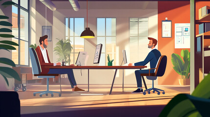 The modern office hums with activity as the businessman leads a video conference, ensuring seamless coordination with his team.