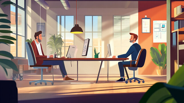 The modern office hums with activity as the businessman leads a video conference, ensuring seamless coordination with his team.