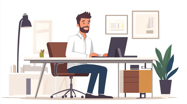 The modern office hums with activity as the businessman leads a video conference, ensuring seamless coordination with his team.