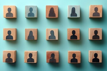 Diverse Workplace Team Flat Lay Wooden Block Organization Chart