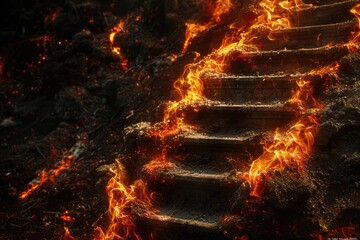 A set of stairs engulfed in flames