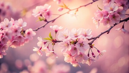 Fototapeta premium Serene Silhouette of Cherry Blossoms Against a Soft Pink Background, Perfect for Tranquil Nature Scenes and Springtime Moments in Photography and Design Projects