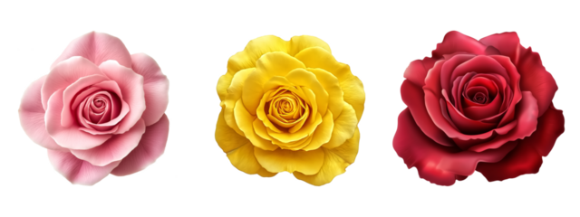 Beautiful roses in pink yellow and red  color on transparent  background