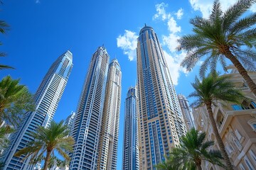 Dubai Skyscrapers Sunny Day in a Luxury Resort Area