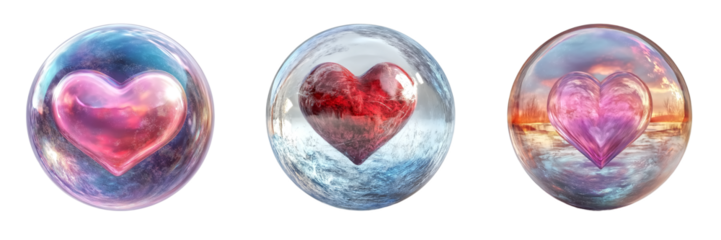 Cystal ball with heart inside on transparent background