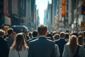 Obraz premium Dynamic City Pedestrian Back View of Professional in Gray Suit