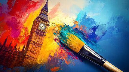 Obraz premium big colorful Big Ben emerging from an artist s paint brush, representing the freedom of imagination
