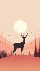 Minimalist Deer Illustration with Bohemian Aesthetic Background
