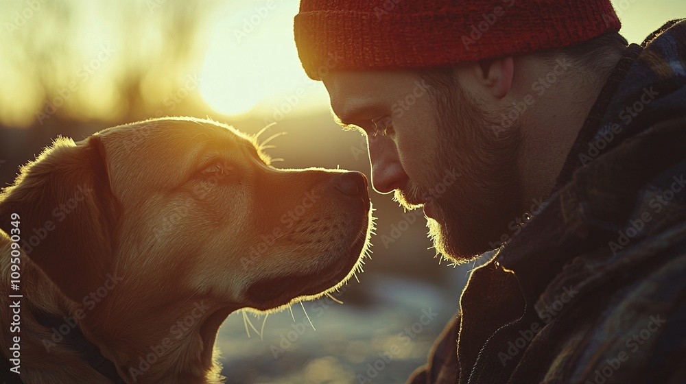 Aufkleber veterinarian looking into a dog's eyes while comforting it during a routine exam stock photo with si