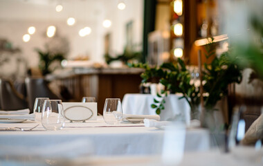 table set for meal, restaurant interior
