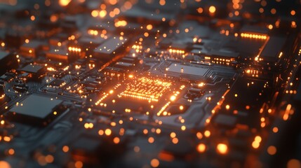 Obraz premium Illuminated Circuit Board: A Microcosm of Technology