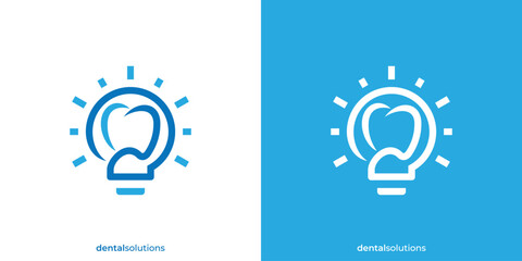 Creative Dental Solution Logo. Light Bulb and Dental Icon Graphic. Health Care Logo, Icon, Symbol, Vector, Design Template.
