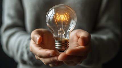 Close up of a mans hand holding a light bulb icon