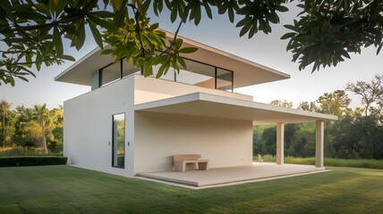 Fototapeta premium Minimalist Modern House with Glass Walls and Open Design