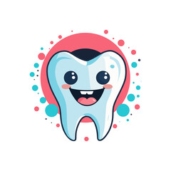 Naklejka premium Cartoon healthy tooth smiling and happy dentist and dentistry logo