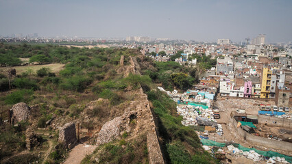 The architecture of Tughlakabad Fort in Delhi, India