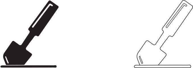 Hand garden trowel vector icon. Small shovel in the ground.