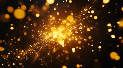 Fototapeta premium Abstract golden particles glowing in a dark background, creating a magical and festive atmosphere. Perfect for celebrations.