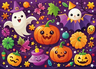 Fototapeta premium Spooktacular Halloween Clipart Collection Featuring Pumpkins, Bats, Ghosts, and Fun Festive Elements for Celebrating the Season with Joy and Creativity