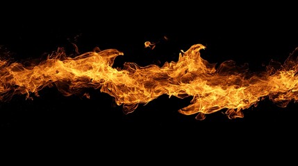 Fototapeta premium Vivid and dynamic flames gracefully dancing against a black background, showcasing the beauty and power of fire in motion.