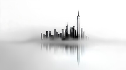A monochromatic reflection of skyscrapers in a calm river, where the buildings and water all share the same hue, giving the scene a balanced and homogenous appearance. Ultra-Realistic, Photo 