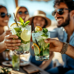Photo Friends Cheersing Mojitos Beach Vacation