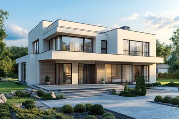 Fototapeta premium A modern home with numerous windows, perfect for architectural or design concepts