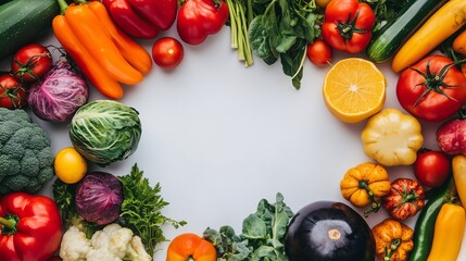 vegetable border on white background.