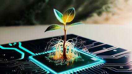 Plant growing on circuit board The Intersection of Nature and Technology background 