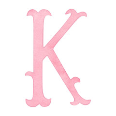 Watercolor vintage pink letter K, alphabet for crest design