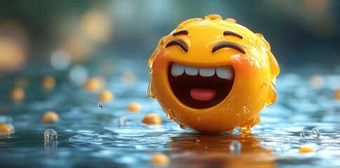Joyful Yellow Emoji Laughs In Water