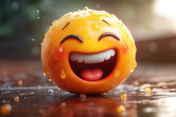 Orange Emoji Laughs With Droplets Of Liquid