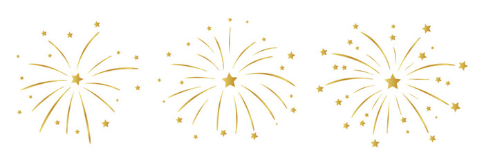 Golden fireworks set, celebration, vector design