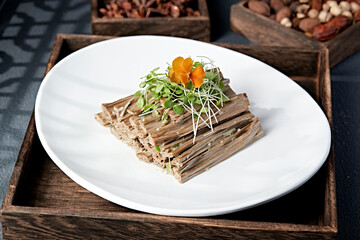 Delicious small bean sprouts mixed with black bean curd