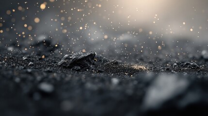 Dark Volcanic Landscape: A Mystical Scene of Embers and Stones