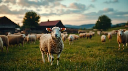 Healthy Livestock on a Serene Farm at Sunset