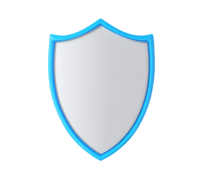 White shield with blue outline on white background, security concept. 3D Rendering. created with Generative AI technology