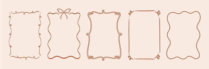 Vector illustration of wavy frames with bow in style elegant yoke. Vintage retro frame template for hand drawn greeting card for wedding, menu, birthday, stylish and modern party invitation design.