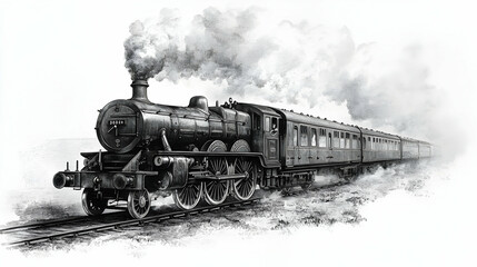 Obraz premium Vintage Steam Train Illustration - Railway Journey