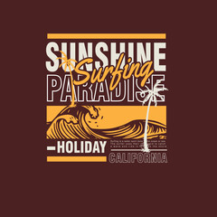 Sunshine paradise Surfing Holiday California summer graphic print poster