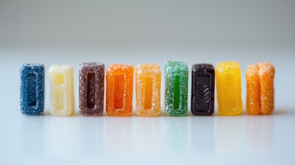 Colorful Candy Blocks Sugary Treats Sweet Rainbow Gummy Cubes Dessert Line