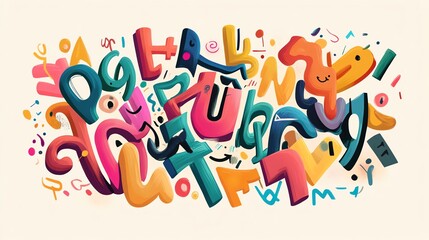 Colorful abstract typography design featuring playful letters and vibrant shapes for modern creativity and artistic inspiration.