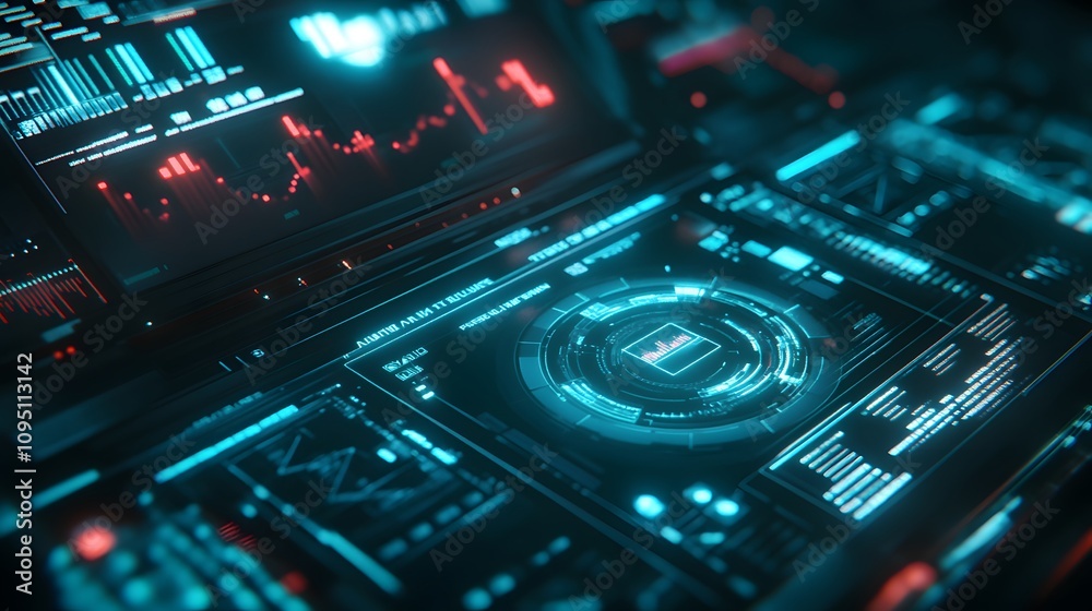 Poster A professional presenting gamified project analytics through 3D glowing interactive data visuals and 2D actionable updates. 4k resolution, Cinematic Scene